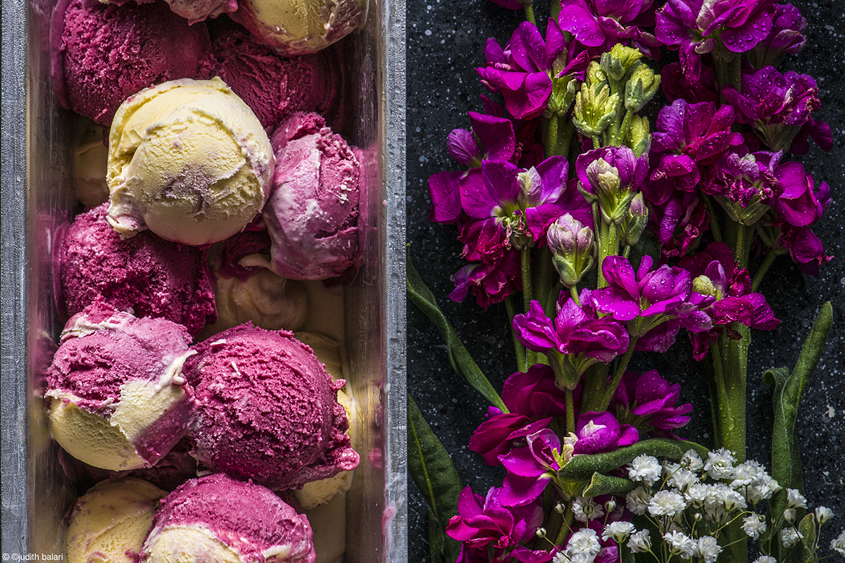pink and beige coloured ice cream with flower